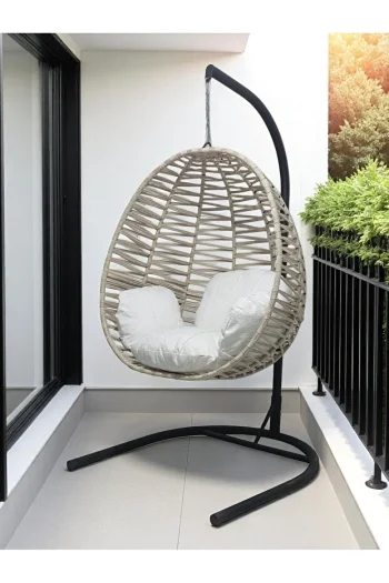 Armut Salıncak Tek Kişilik Makrome Ip Örgü Bahçe Balkon Ev Salıncağı Bej