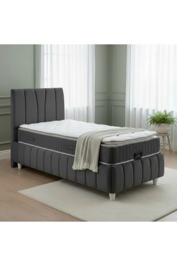 Comfortline 90x190 Krem–Antrasit Ultra Destekli Tek Kişilik Baza & Başlık Seti